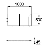 План-схема: 003579 - Коврик резиновый угол на две стороны левый 1000х500х45 серый