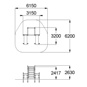 План-схема: 006457 - Комплекс из 3 турников, 2 скамеек для пресса и шведской стенки