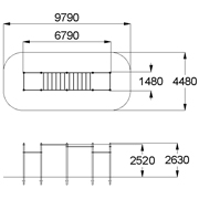 План-схема: 006458 - Рукоход двойной двухуровневый и 6 турников