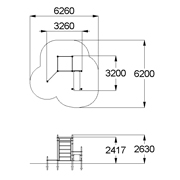 План-схема: 006454 - Комплекс из 3 турников шведской стенки скамьи для пресса и турника для отжимания