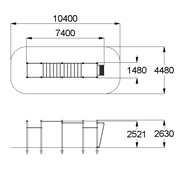 План-схема: 006463 - Рукоход двойной двухуровневый, 5 турников и наклонная шведская стенка
