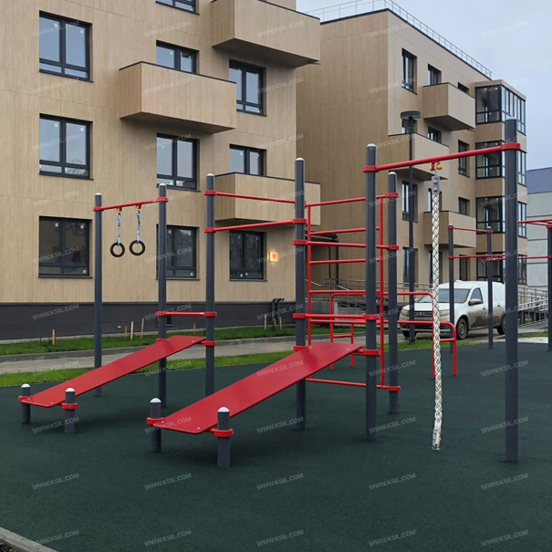 006453 - Комплекс из 3 турников, 2 скамеек для пресса, шведской стенки, каната и колец - фото пример 4