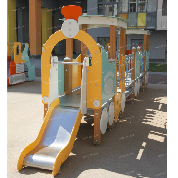 004421 - Детский игровой комплекс «Паровозик с двумя вагончиками» - фото пример 1
