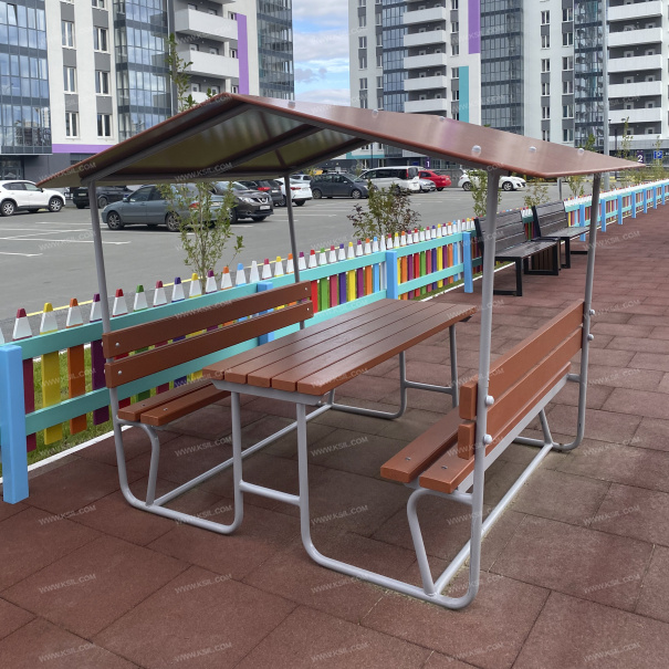 002604 - Стол со скамьями и навесом - фото пример 1