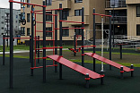 006453 - Комплекс из 3 турников, 2 скамеек для пресса, шведской стенки, каната и колец - фото превью 2
