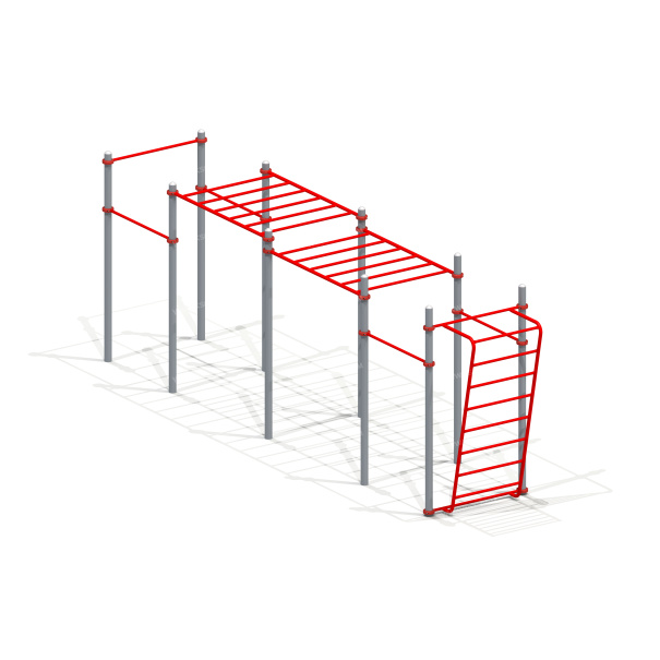 006463 - Рукоход двойной двухуровневый, 5 турников и наклонная шведская стенка - детальное фото